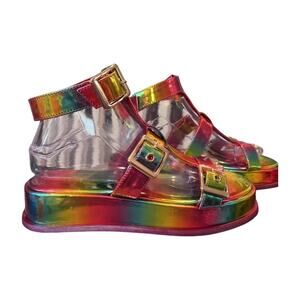 ASOS 8 Chunky Rainbow Platform Gladiator Sandals Holographic Y2K Festival